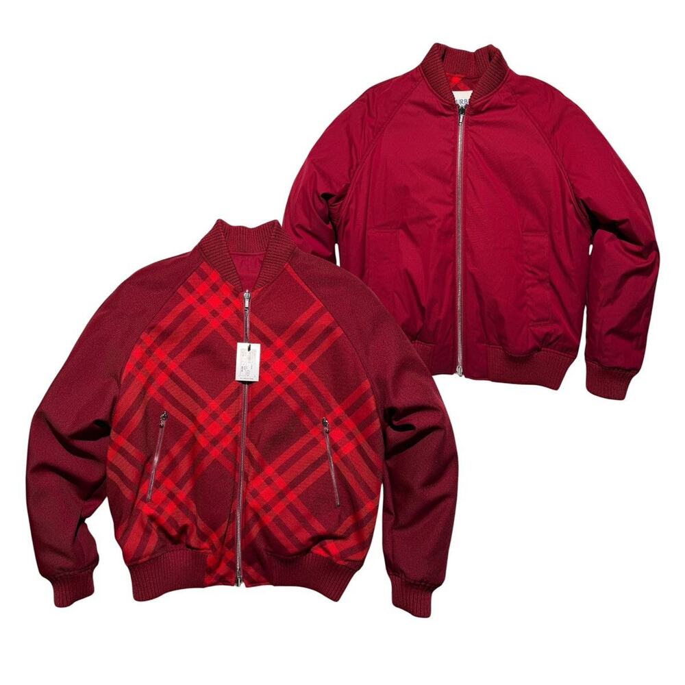Reversible wool blend check bomber